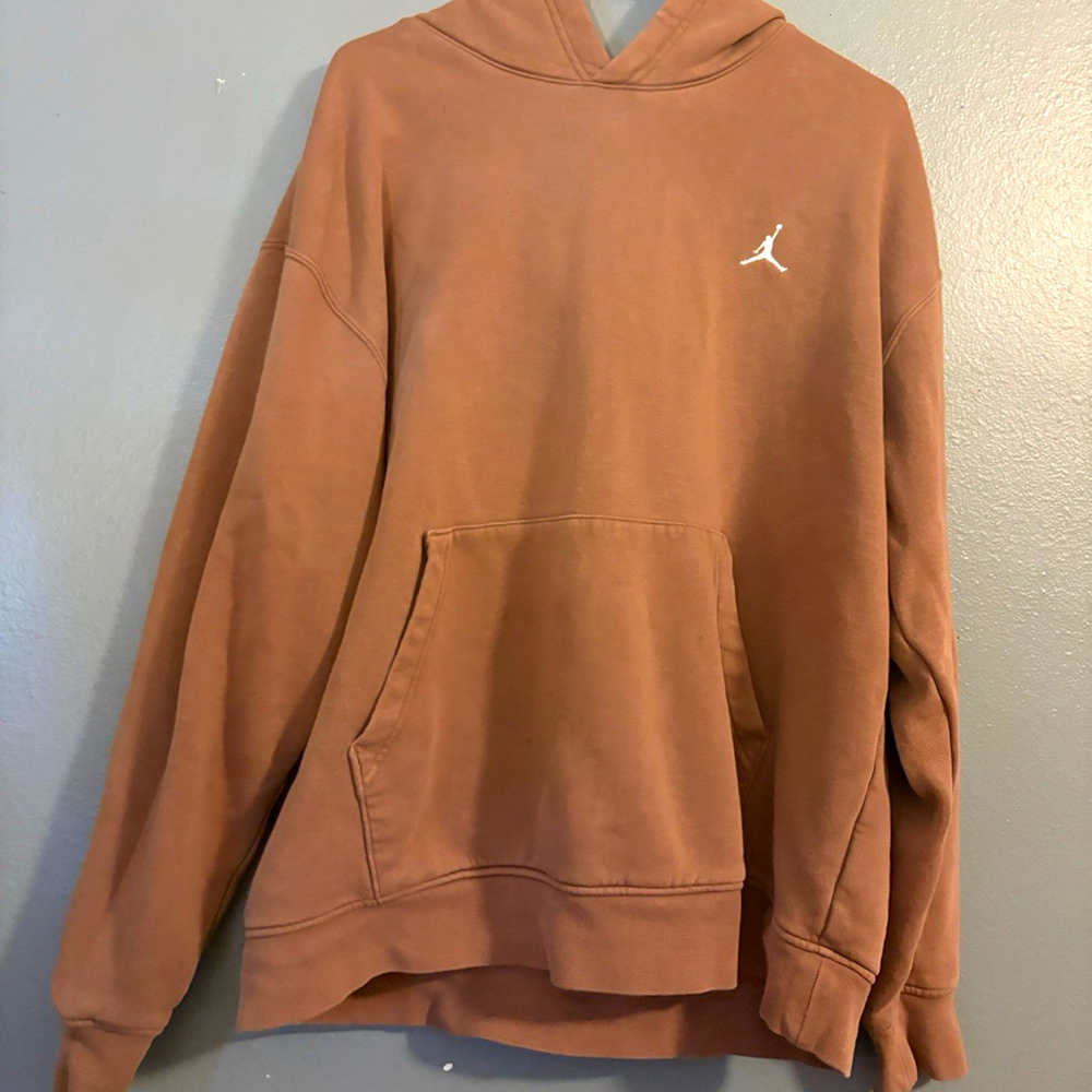 Jordan Jumpman Logo Pullover Hoodie Brown Solid Fleece Men's Sweatshirt XL